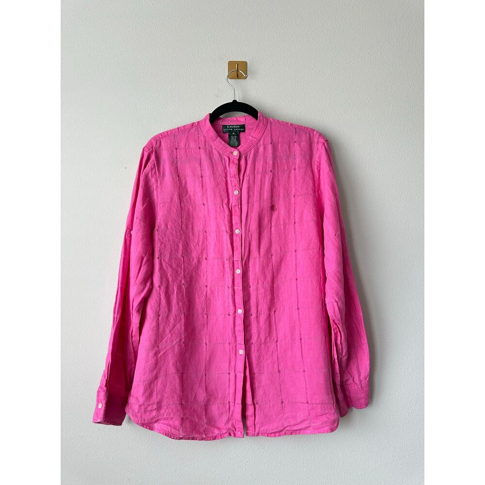 Vintage Lauren Ralph Lauren Pink Linen Button Front Shirt XL Coastal Cottagecore